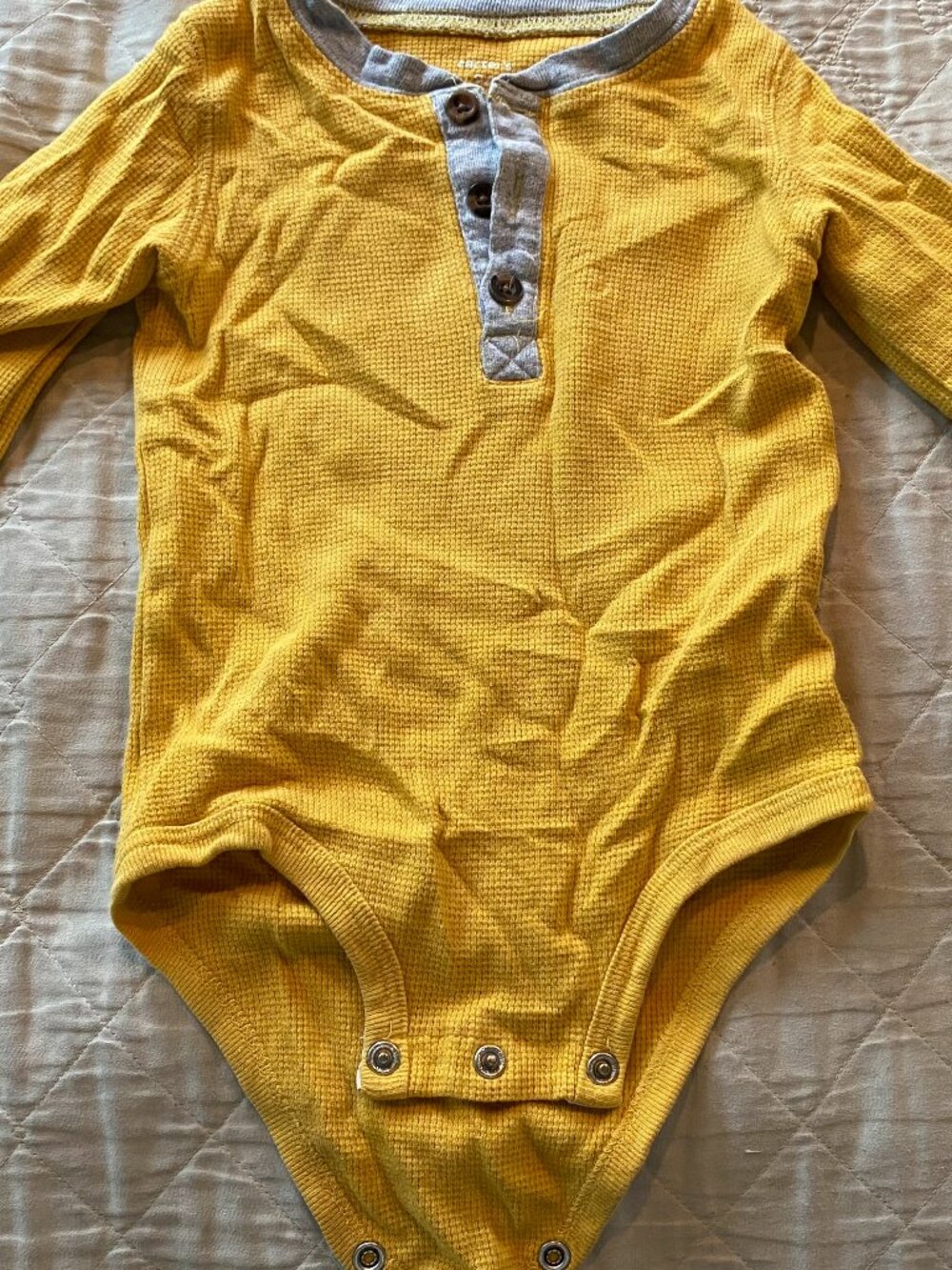 Yellow Waffle Carter's Boy's long sleeve onesie- Size-24 months